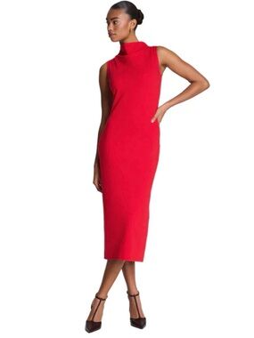 SPANX Sleeveless Red Turtleneck Midi Dress